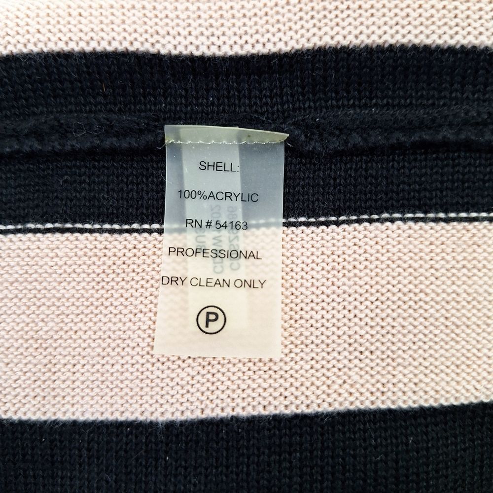Calvin Klein Black Cream Ribbed Striped Long Sleeve Fit & Flare Knit Dress Sz L - Picture 8 of 13